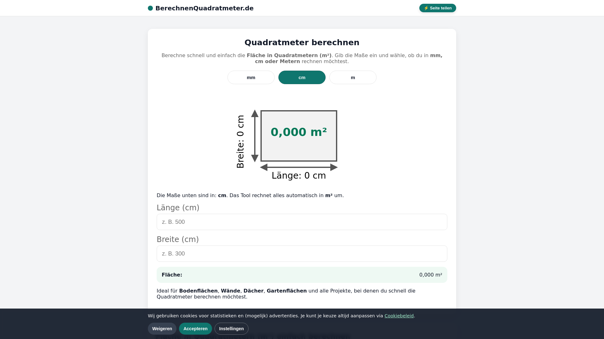 website screenshot of https://berechnenquadratmeter.de