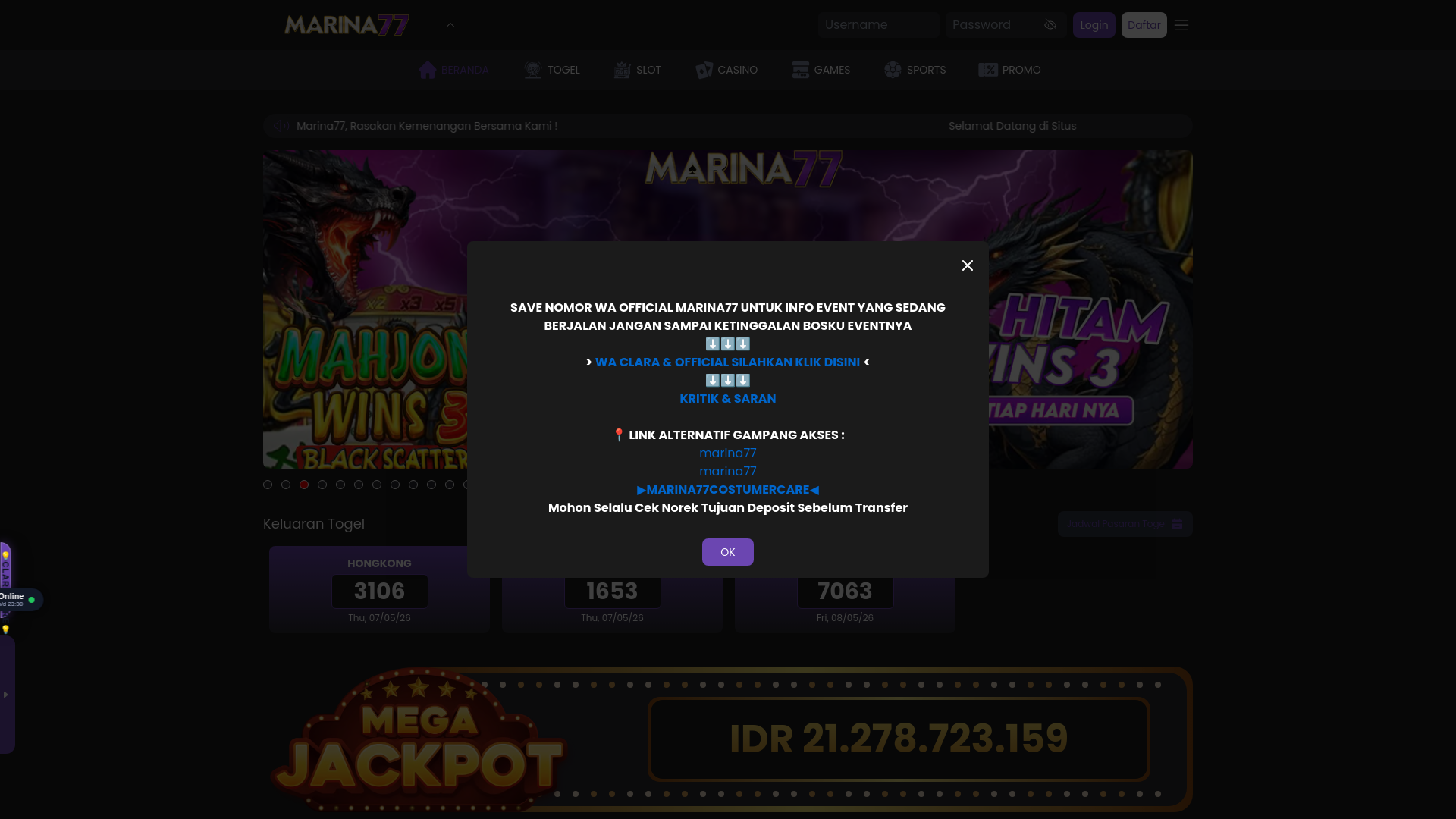 website screenshot of https://marina77japo.com/