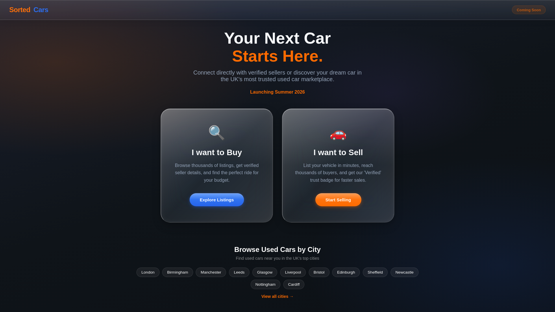 website screenshot of https://sortedcarsuk-dev.pages.dev/