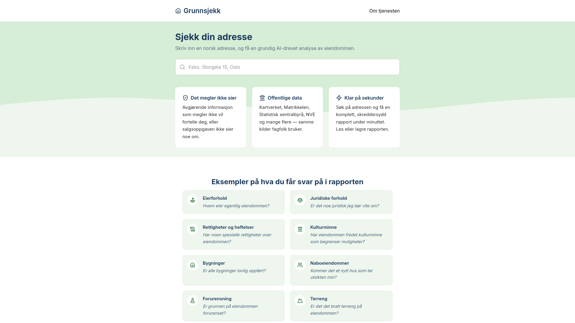 website screenshot of https://grunnsjekk.no/