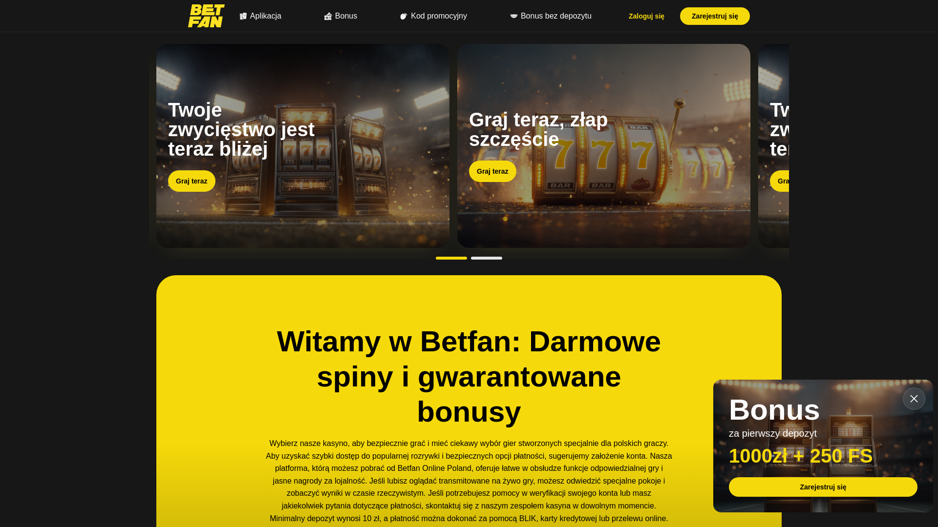 website screenshot of https://betfancasino.com.pl