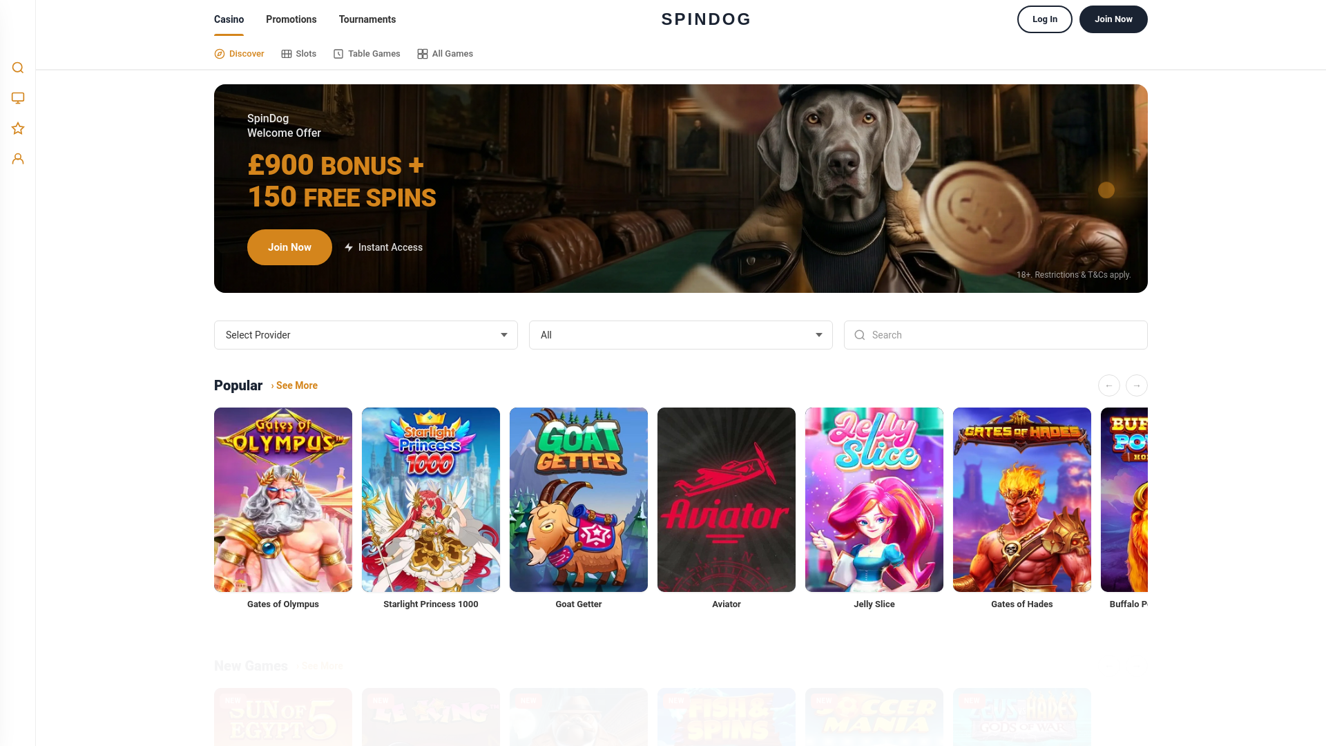 website screenshot of https://spindogcasino.onl/