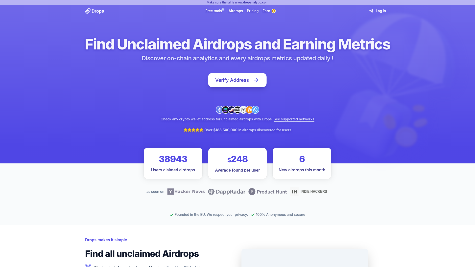 website screenshot of https://dropanalytic.com