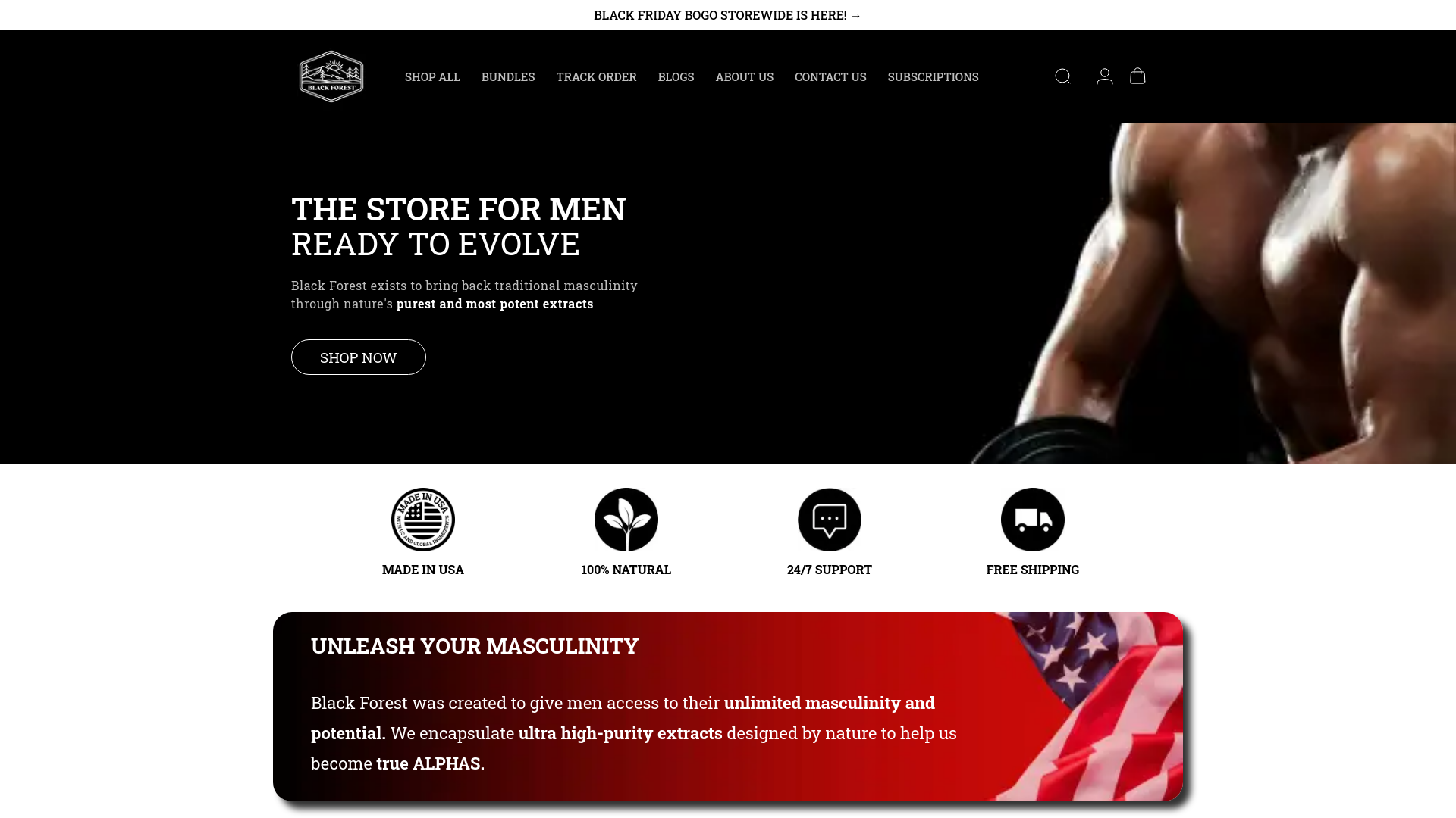 website screenshot of https://black-forest-supplements-kyt58.sevalla.app