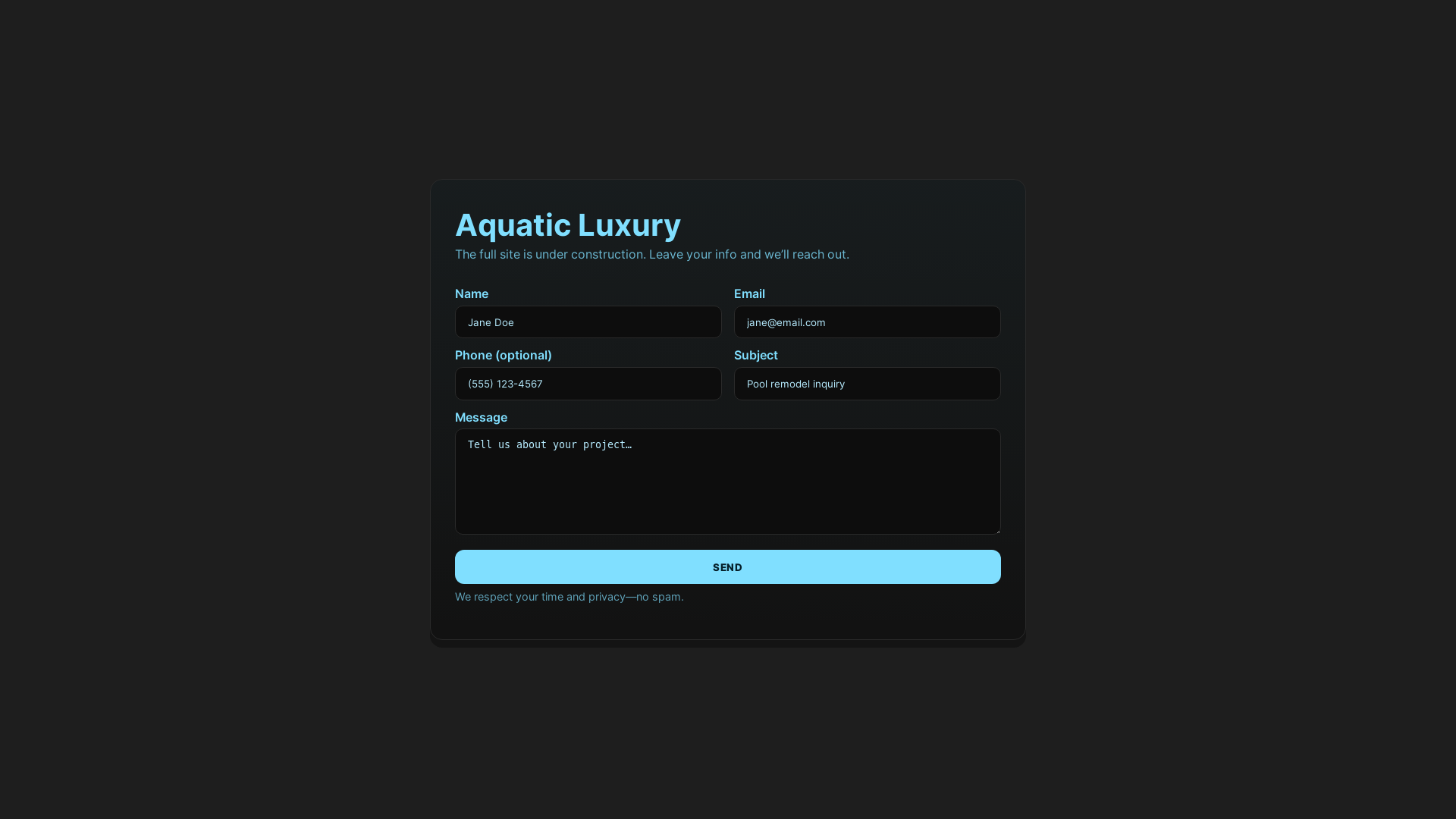 website screenshot of https://aquaticluxury.pages.dev/