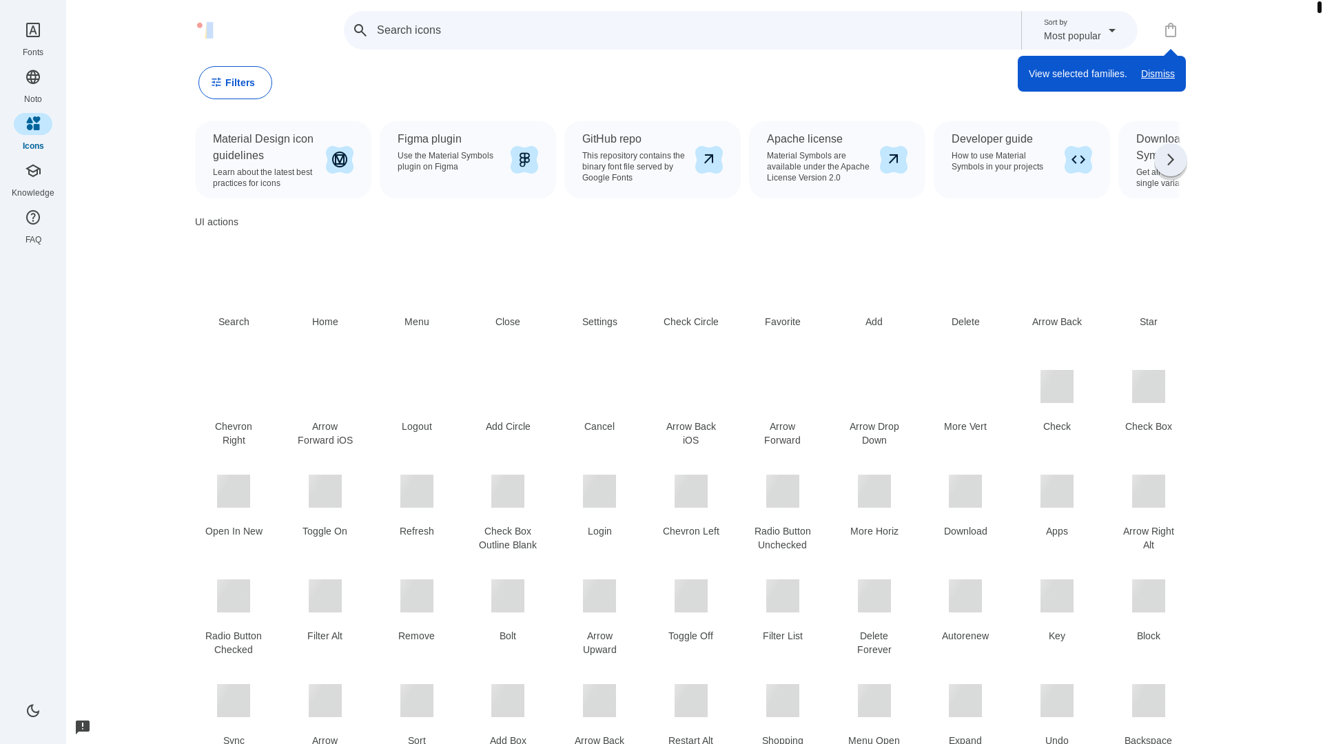 website screenshot of https://fonts.google.com/icons