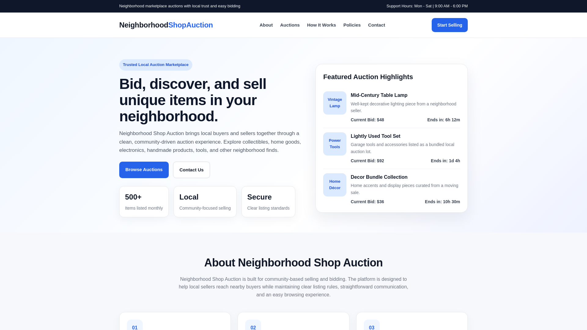 website screenshot of https://neighborhoodshopauction.com/self-evaluation-form/