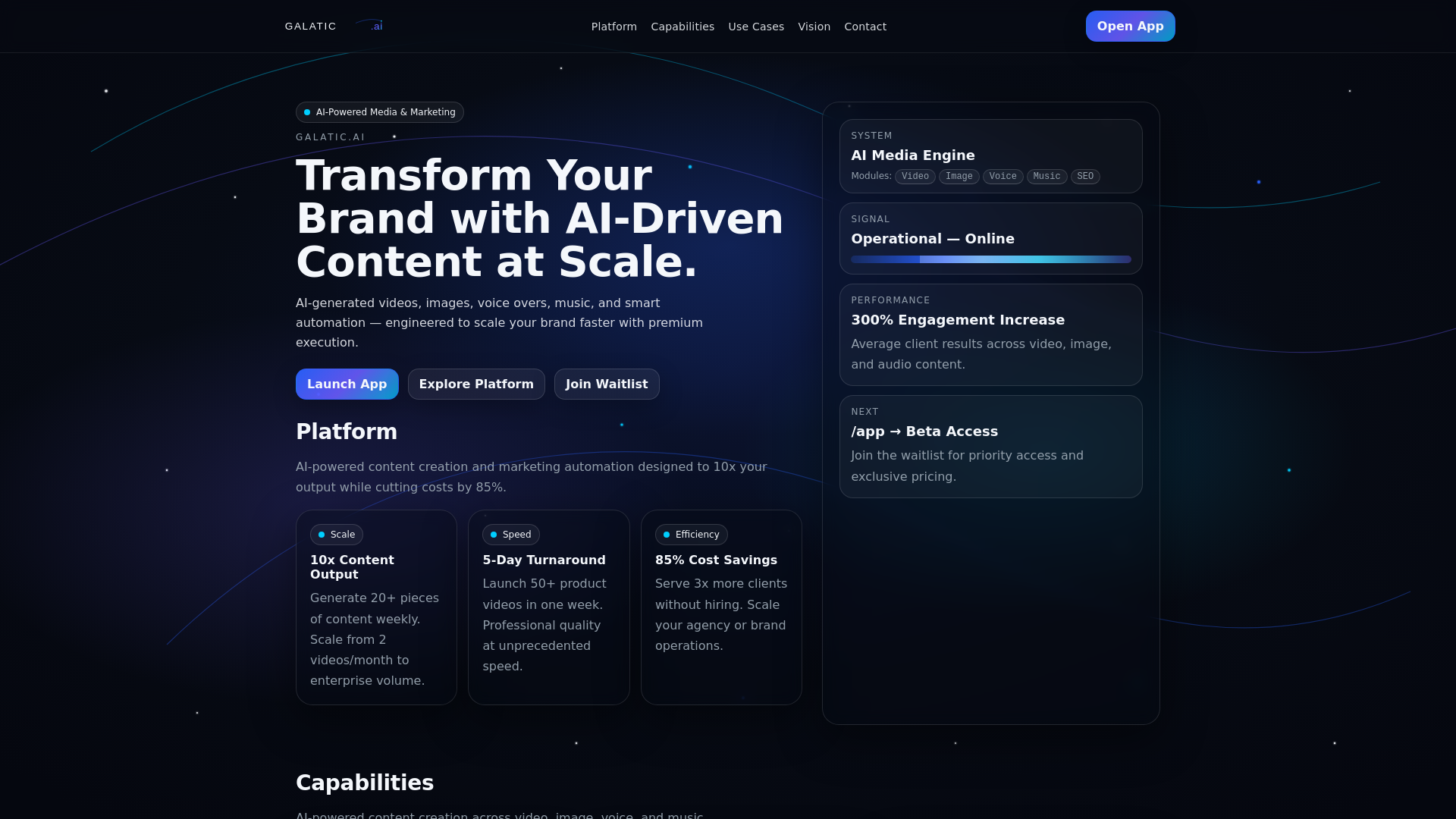 website screenshot of https://galatic.ai/
