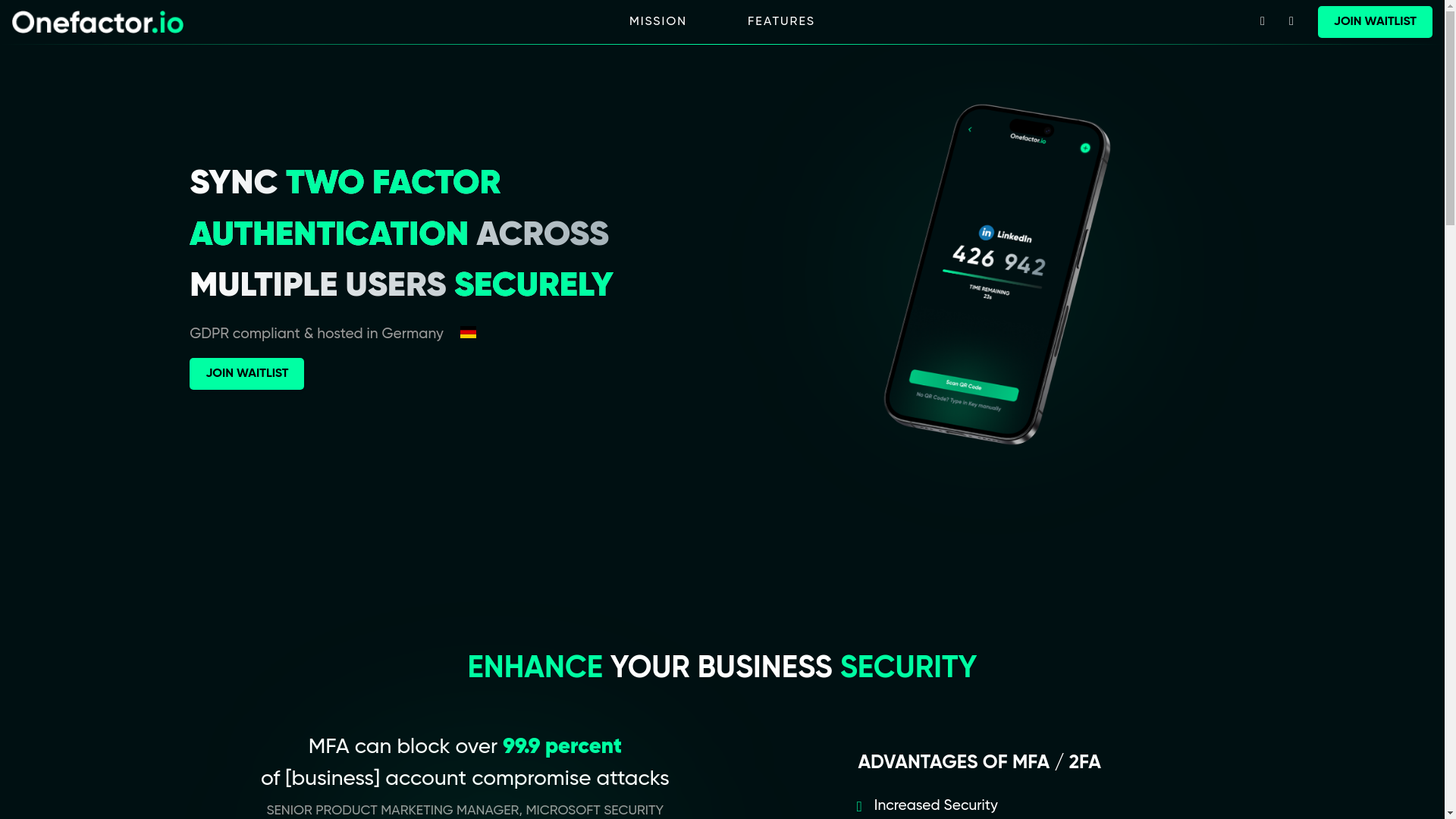 website screenshot of https://onefactor-landing.pages.dev/