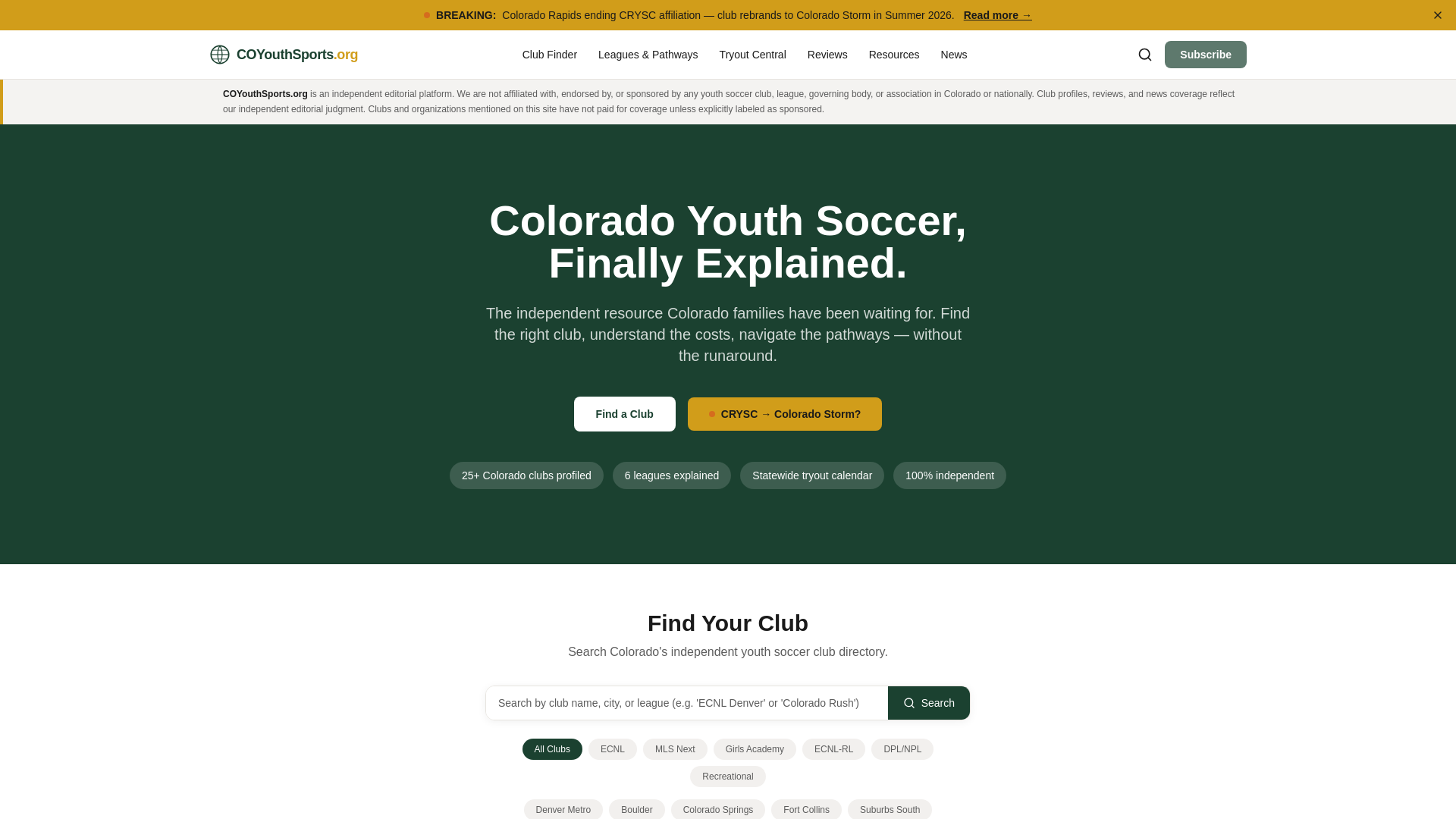 website screenshot of https://coyouthsports.org