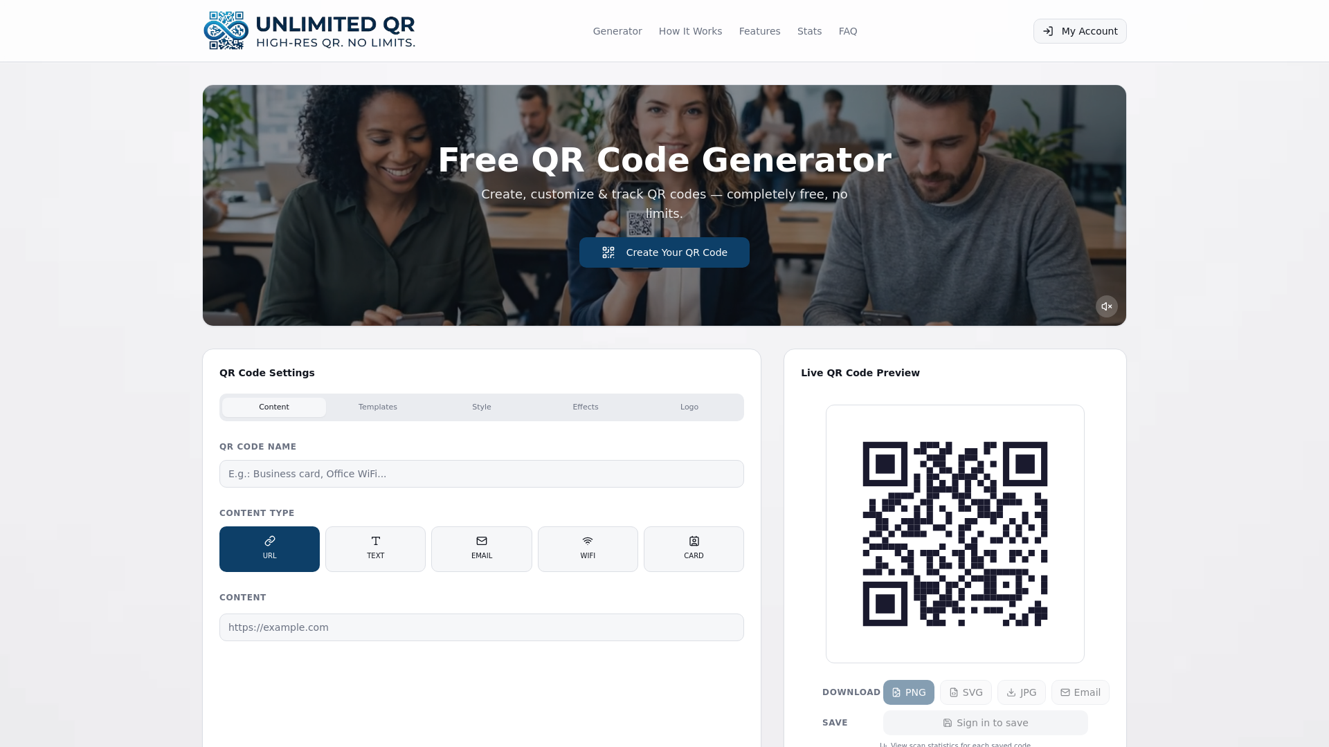 website screenshot of https://unlimited-qr.com