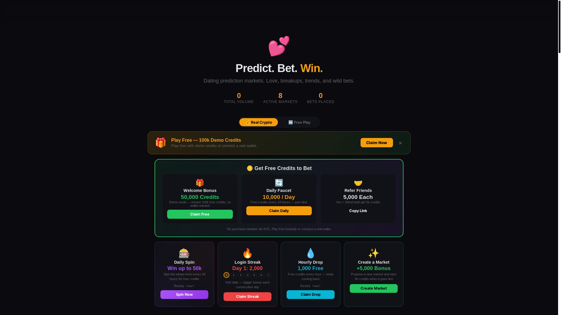 website screenshot of https://predict.singles/