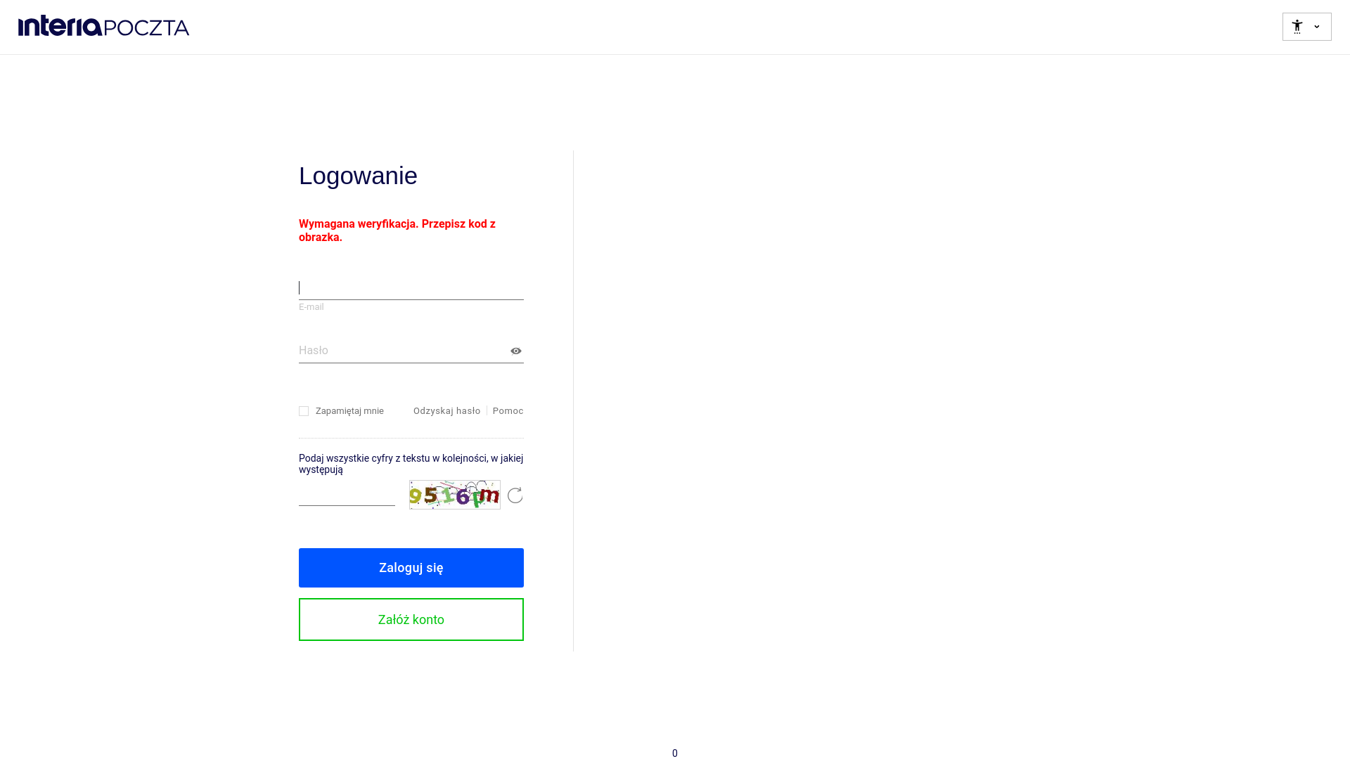 website screenshot of https://poczta.interia.pl
