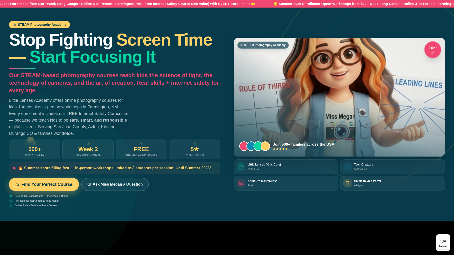 website screenshot of https://steamphotographyacademy.com/
