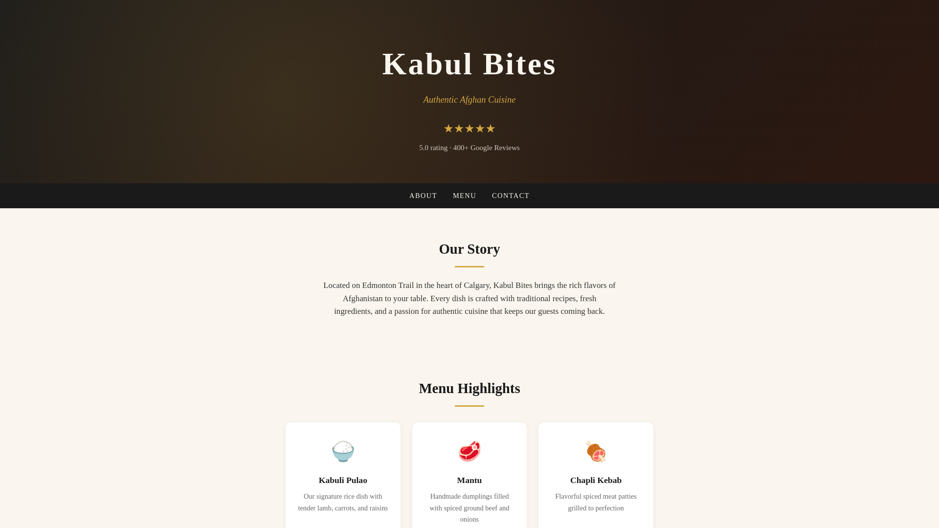 website screenshot of https://kabul-bites-poc.pages.dev/