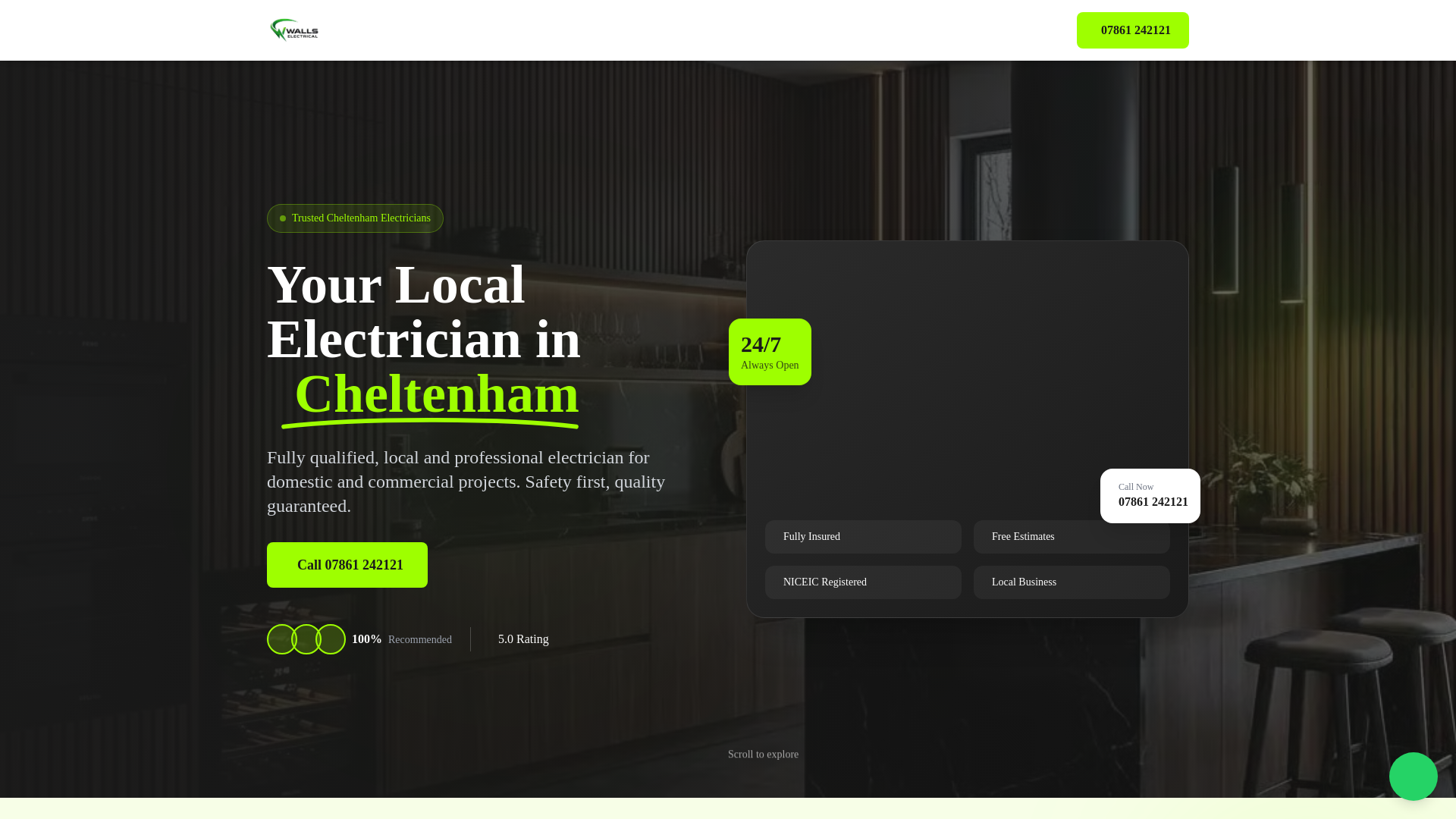 website screenshot of https://wallselectricalgloucester.com