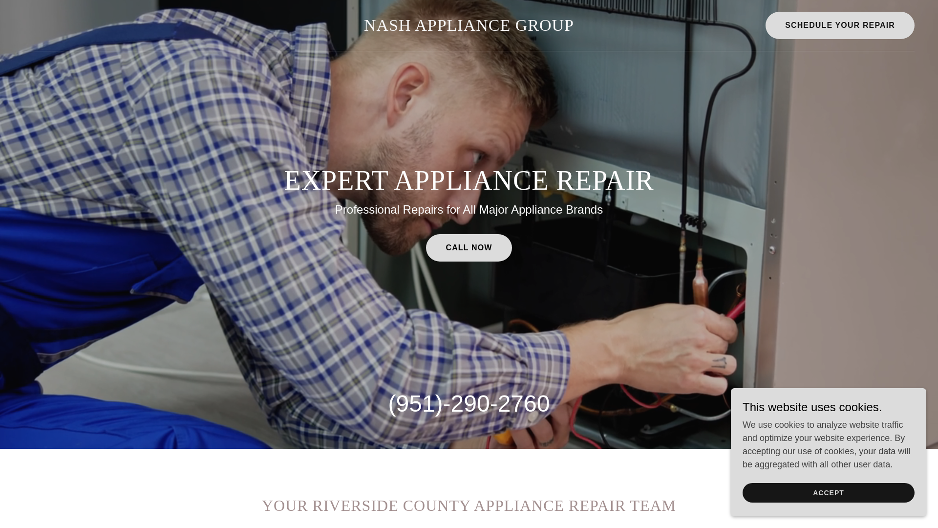 website screenshot of https://nashappliance.com/