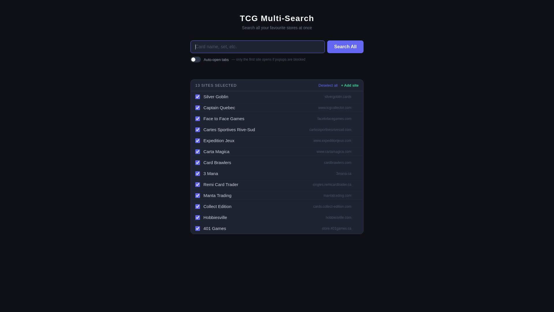website screenshot of https://mtl-tcg-search.com/