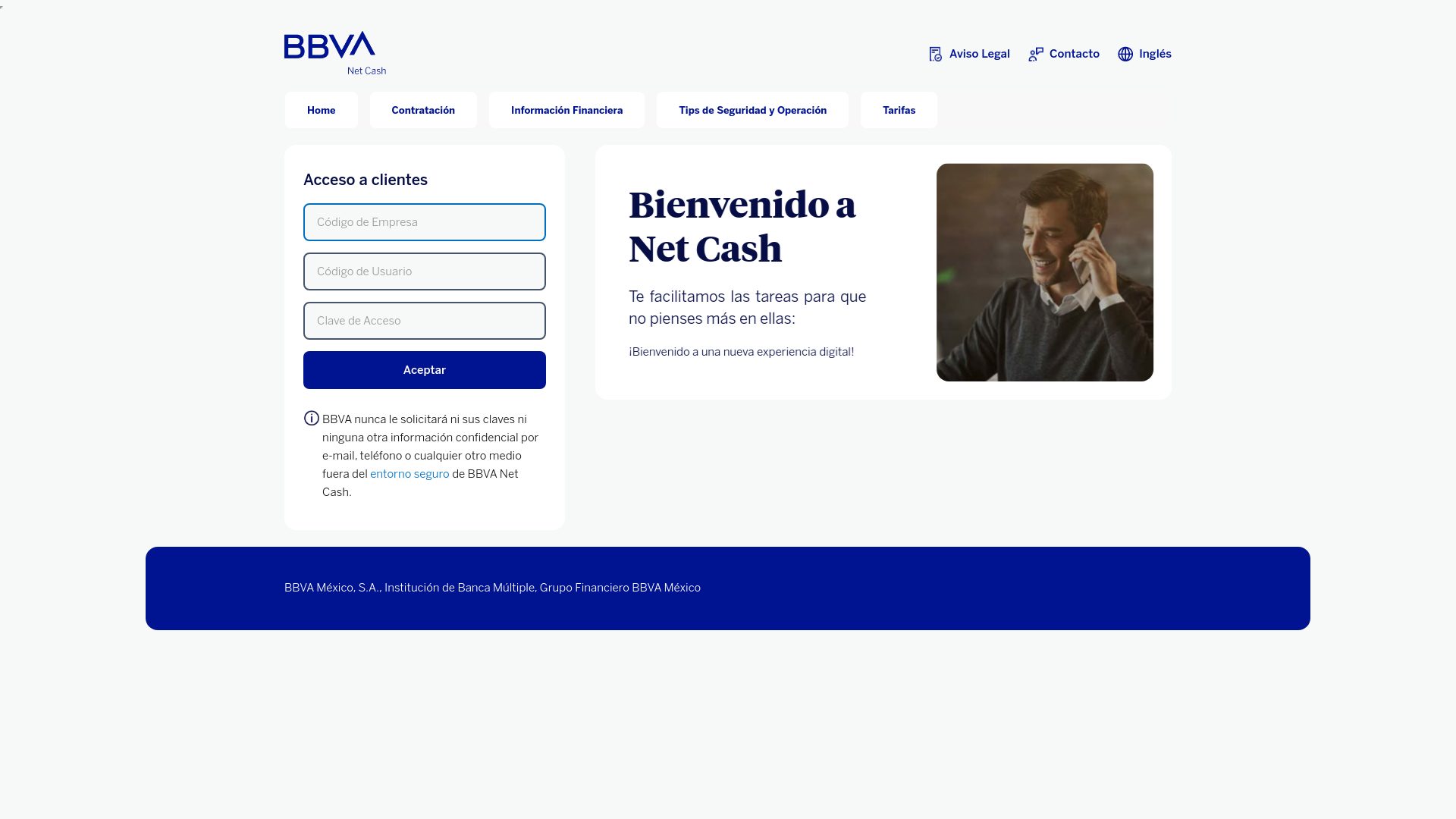 website screenshot of https://bbvanetcash.mx/local_pibee/login_pibee.html