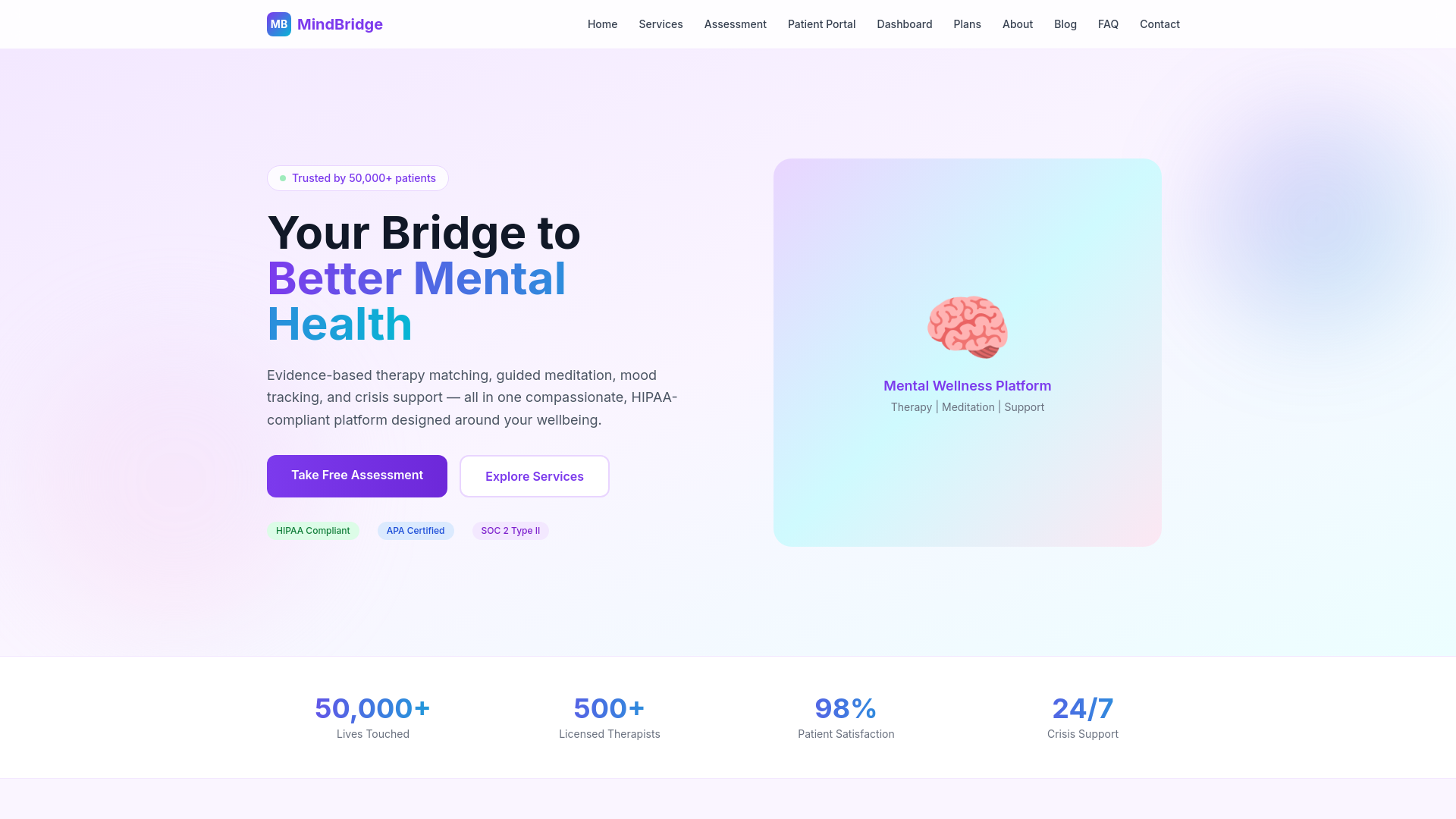 website screenshot of https://mindbridge-mental-health.pages.dev/