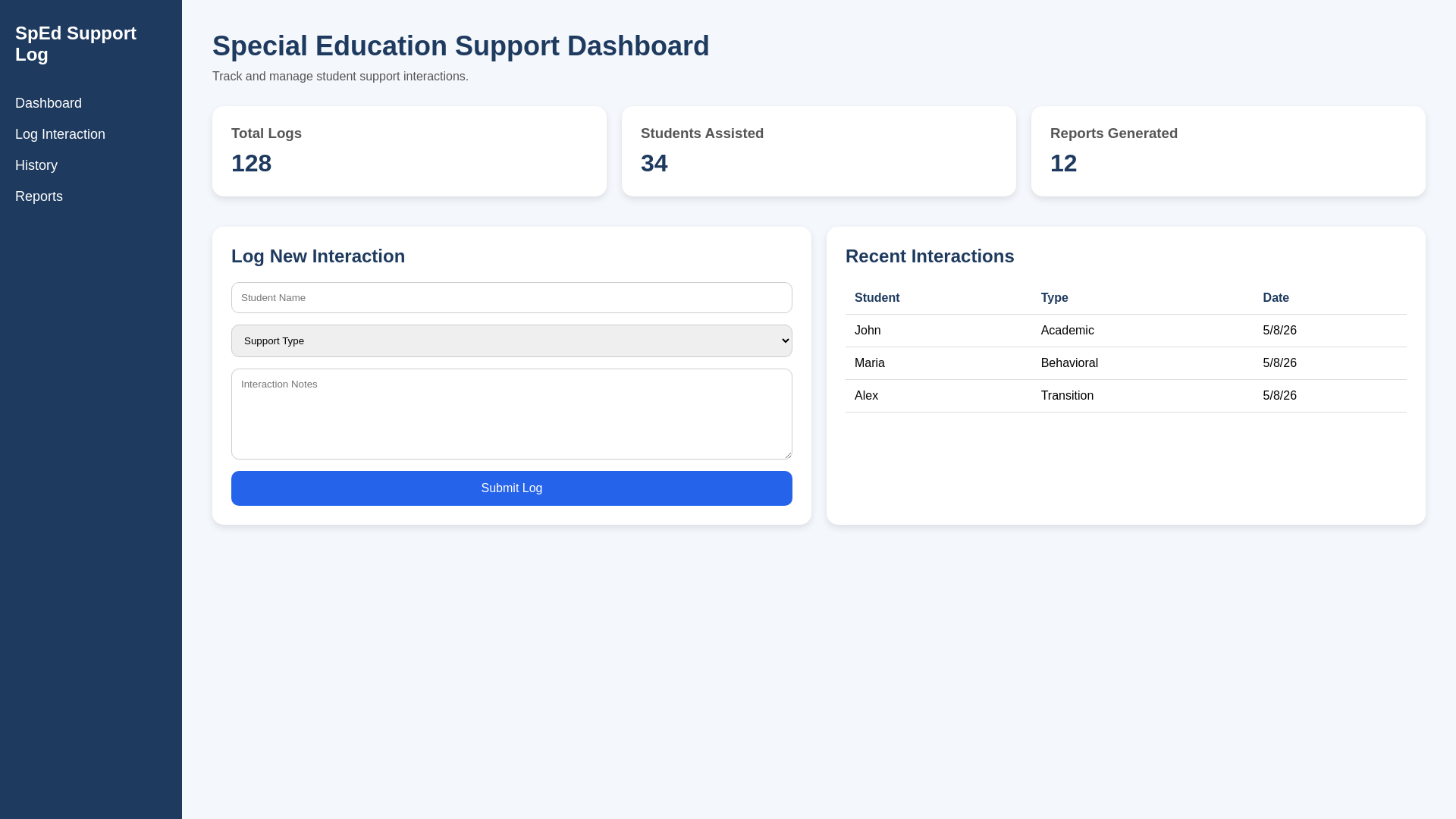 website screenshot of https://sped-support-log.pages.dev/