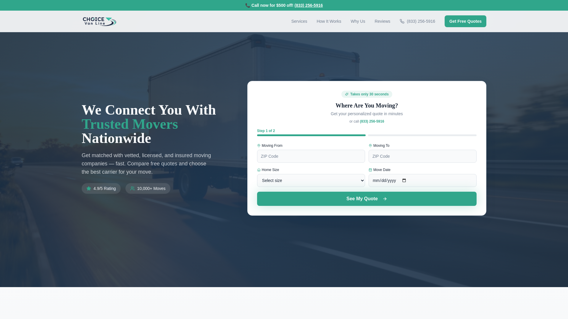 website screenshot of https://choicevanline-quote.com