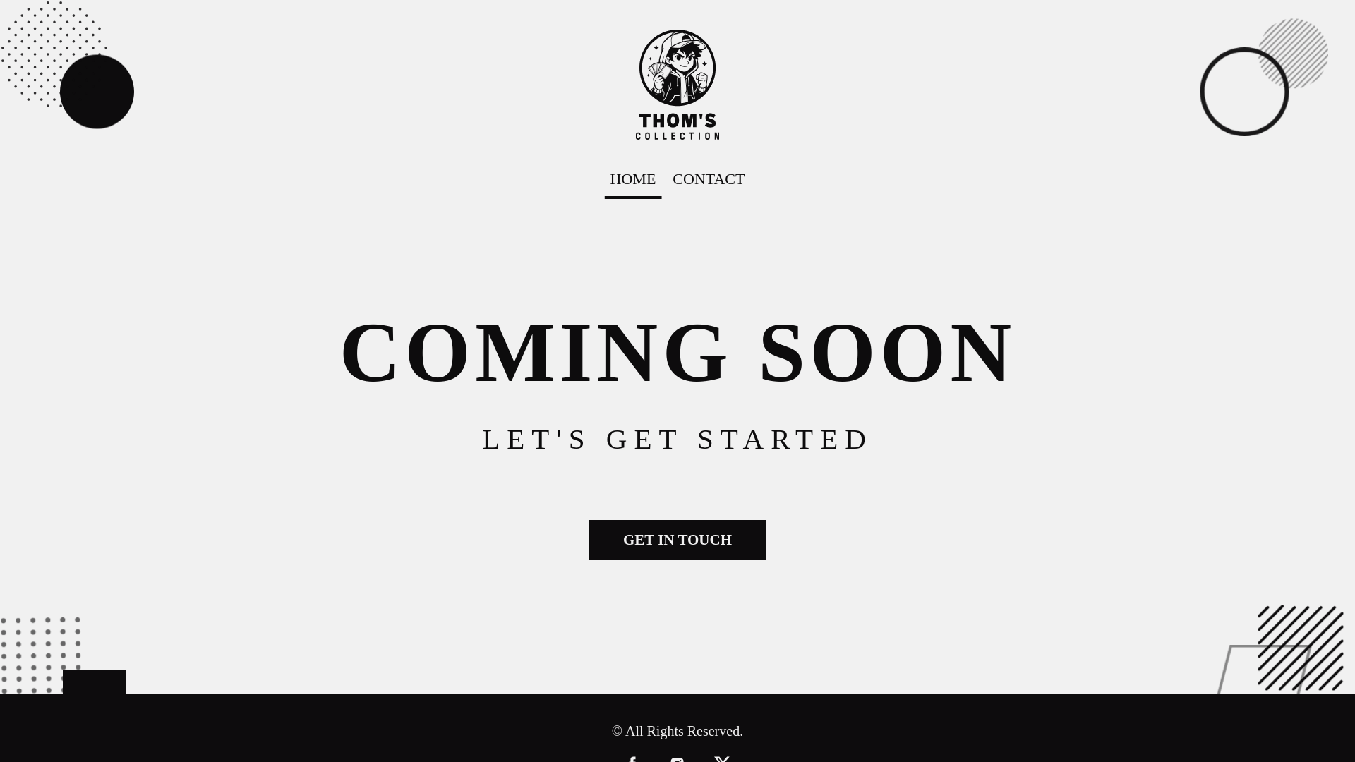 website screenshot of https://thomscollection.com/