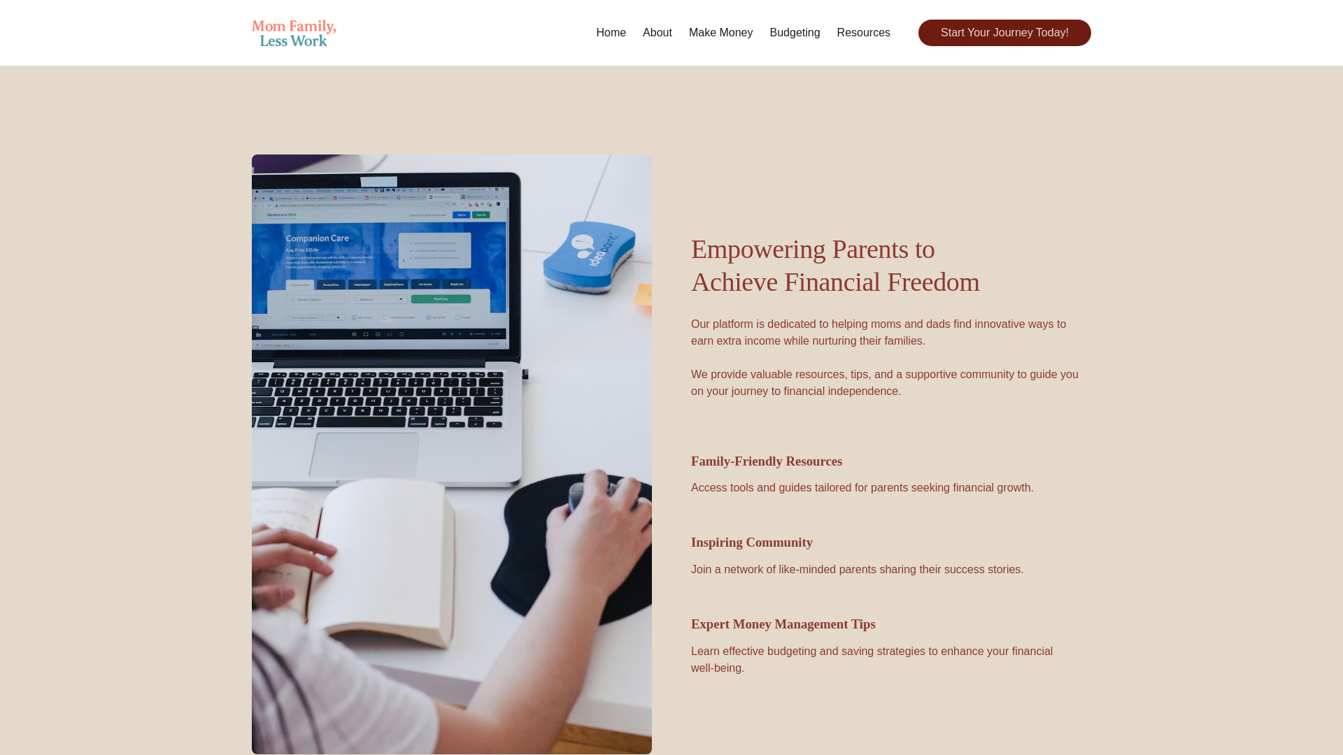 website screenshot of https://momfamilylesswork.com