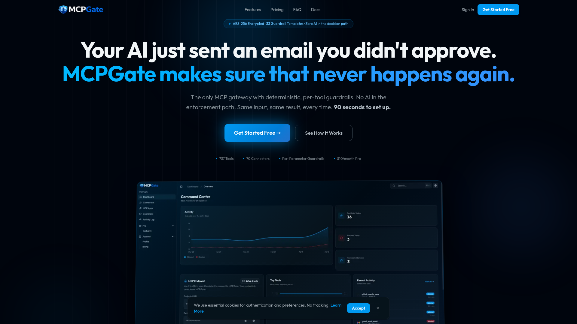 website screenshot of https://mcpgate.sh