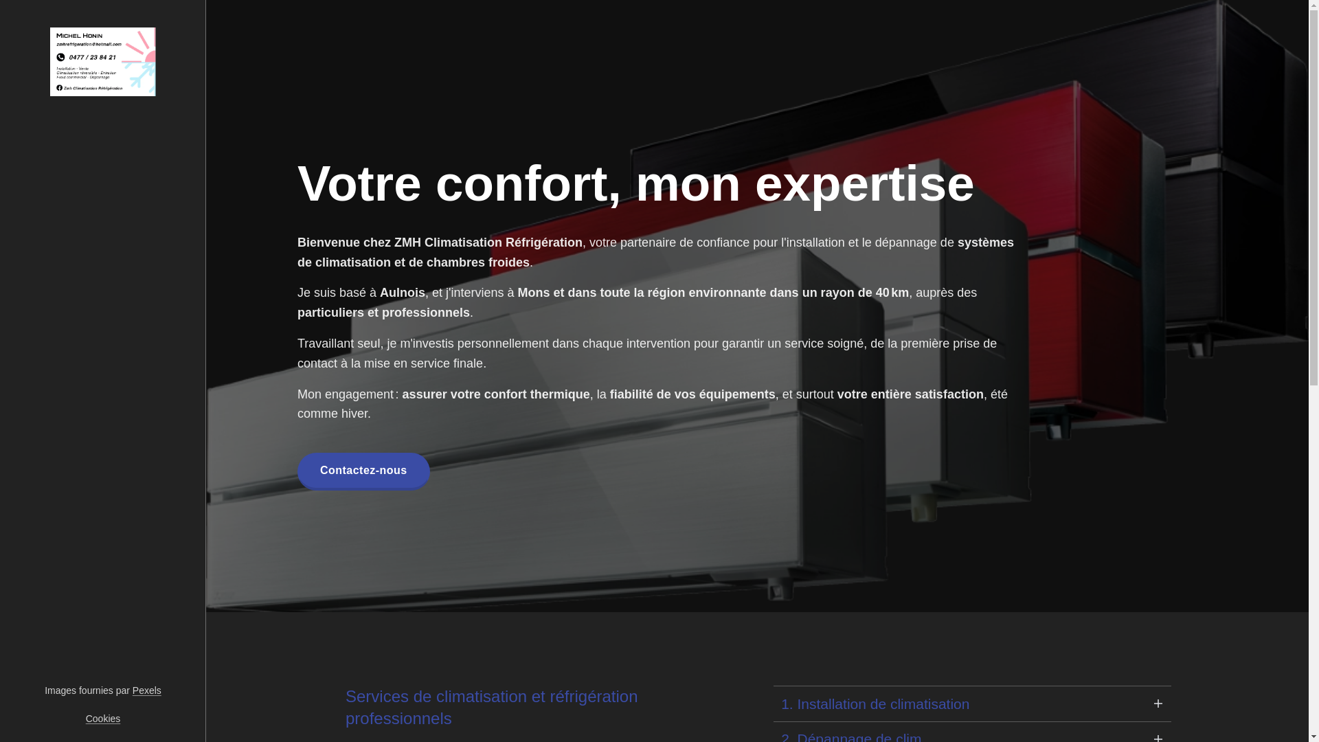 website screenshot of https://zmh-climatisation-refrigeration.be/