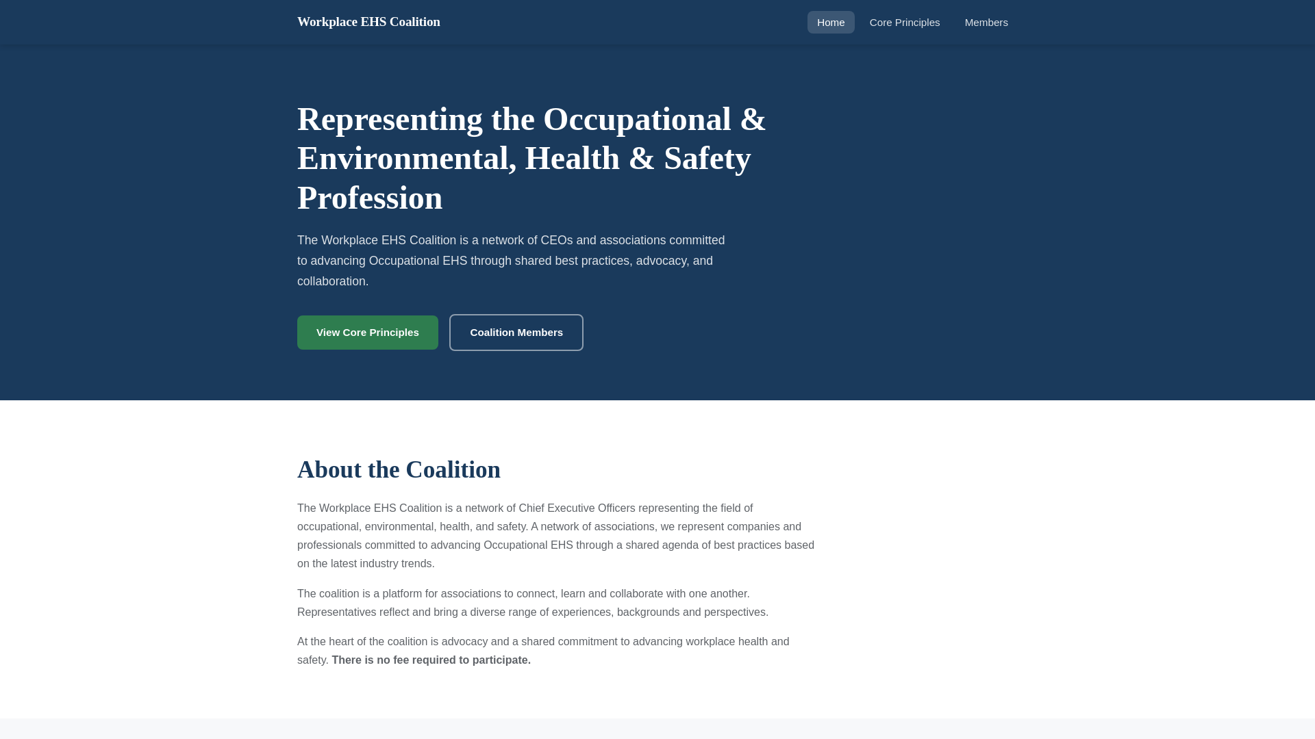 website screenshot of https://ehscoalition.org/