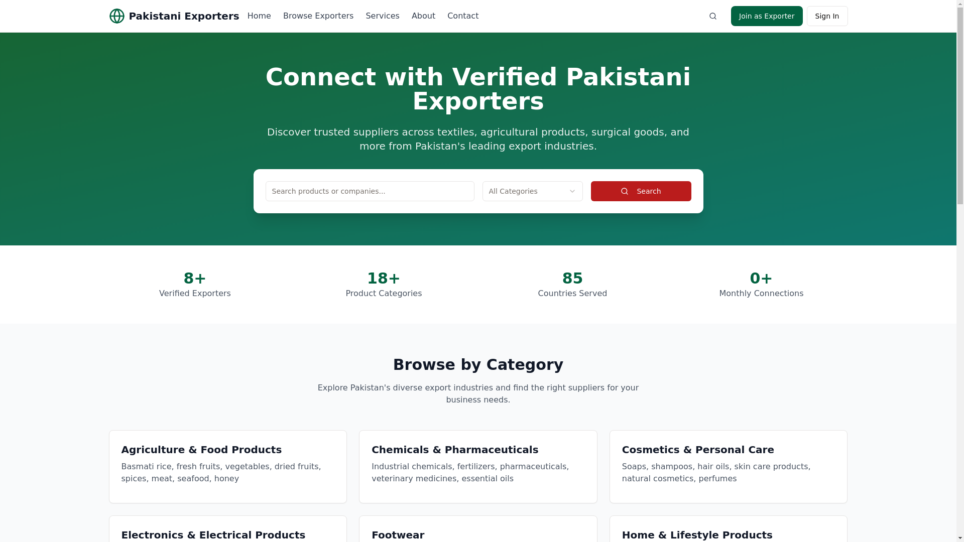 website screenshot of https://exportersdirectorypk.com/