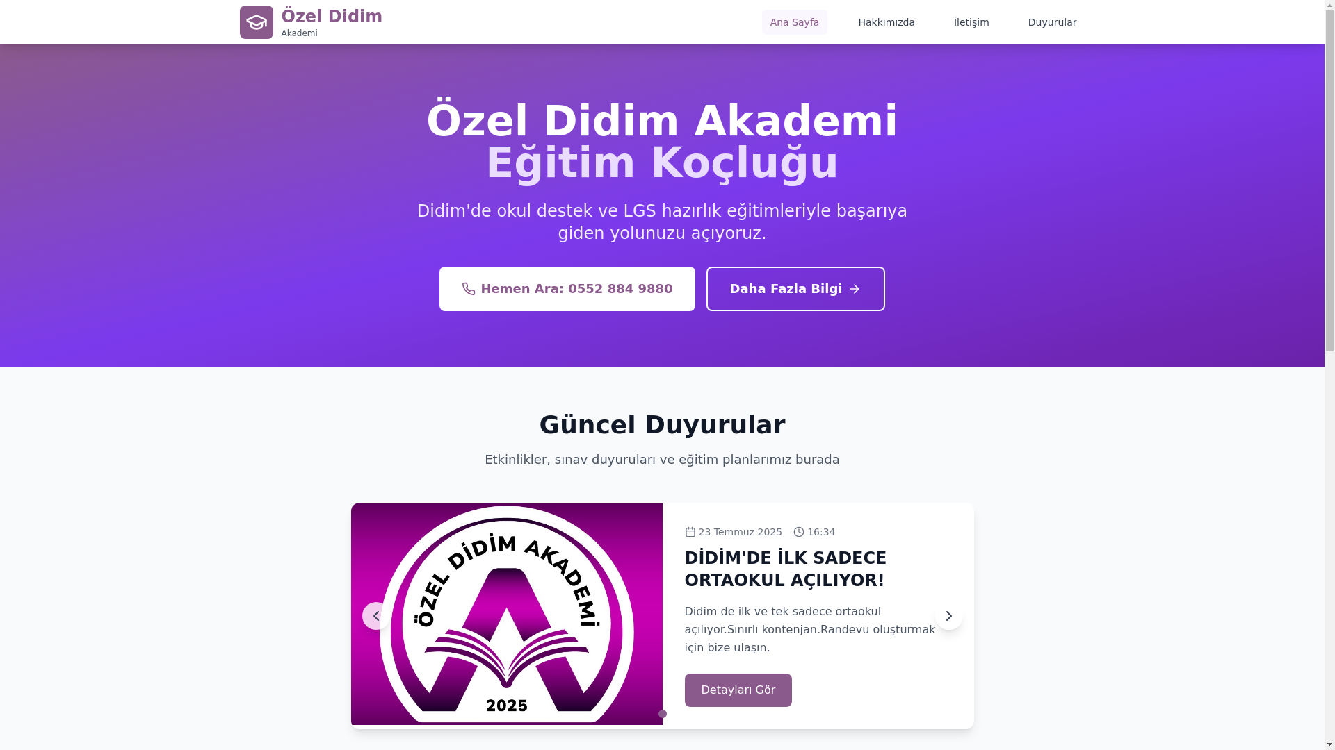 website screenshot of https://ozelakademididim.com/