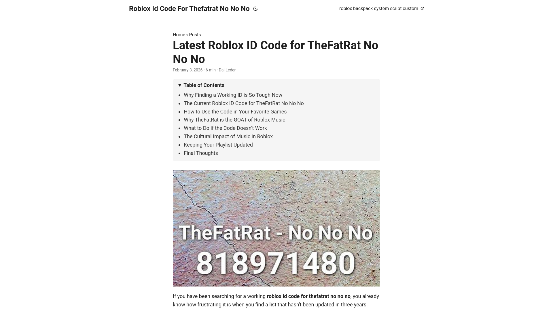 website screenshot of https://roblox-id-code-for-thefatrat-no-no-no.pages.dev/