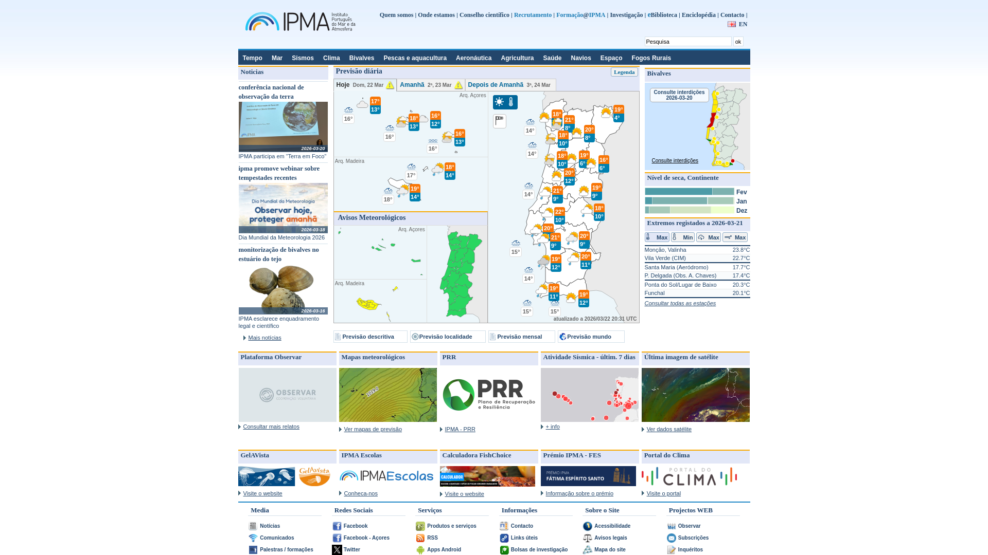 website screenshot of https://www.ipma.pt