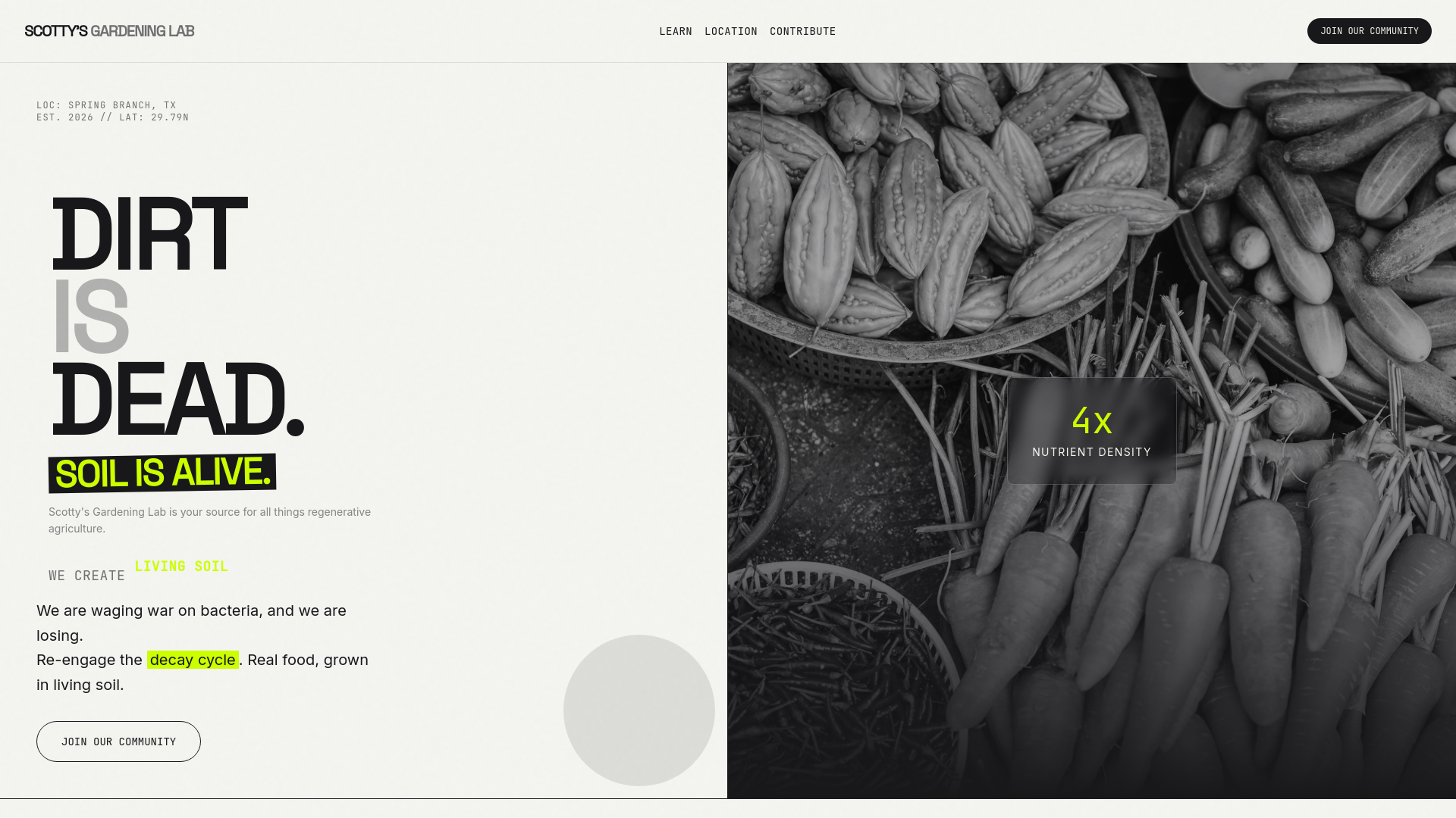 website screenshot of https://scottysgardeninglab.com/