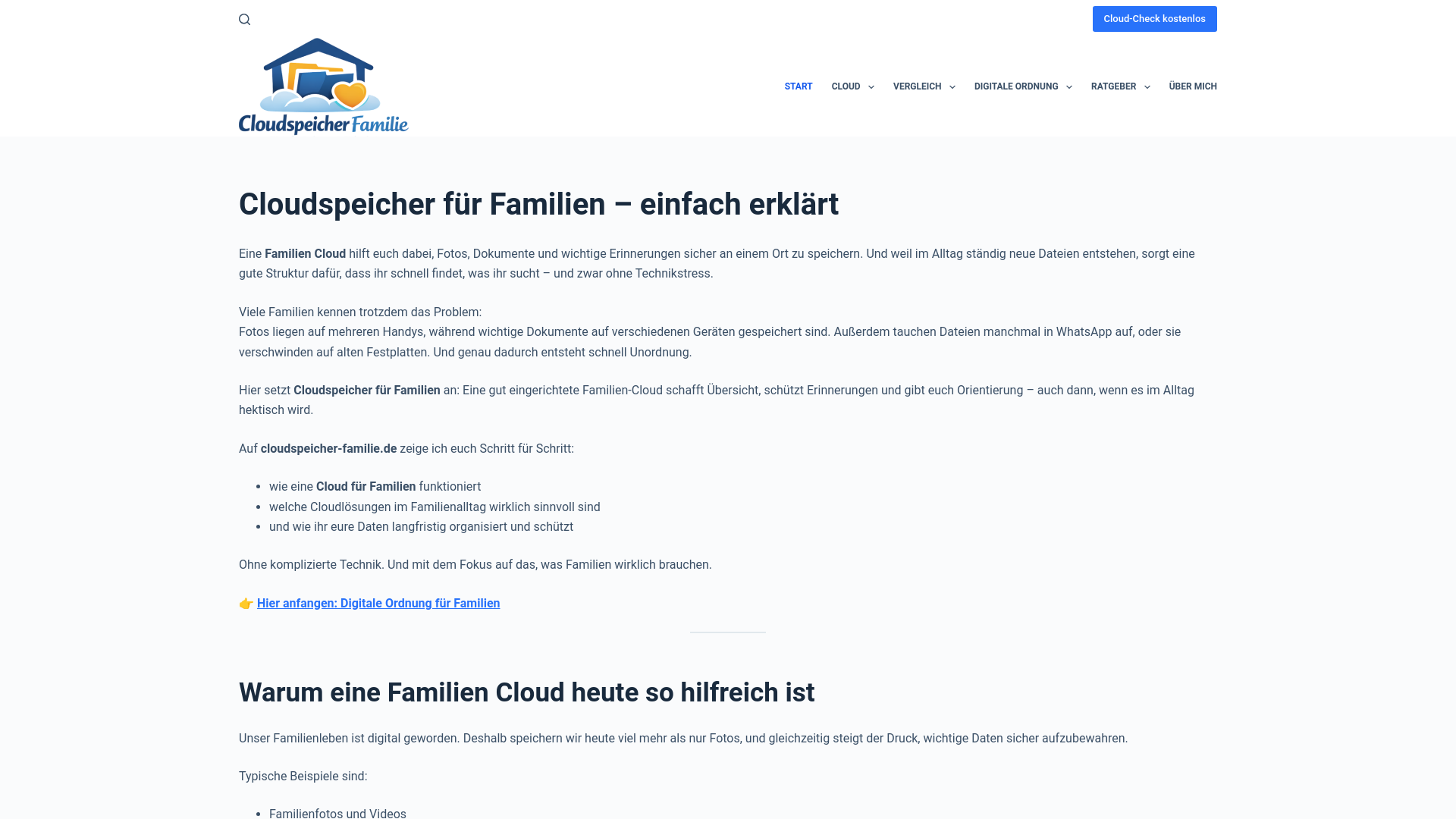 website screenshot of https://cloudspeicherfamilie.com/