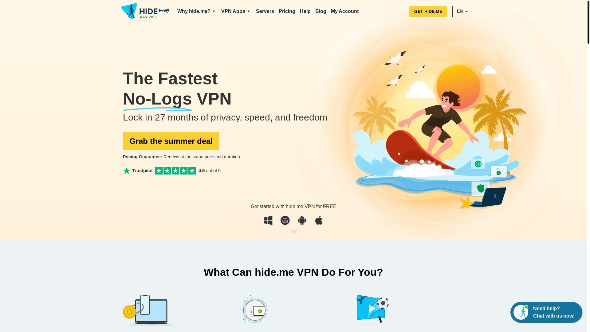 website screenshot of https://hide.me/en/