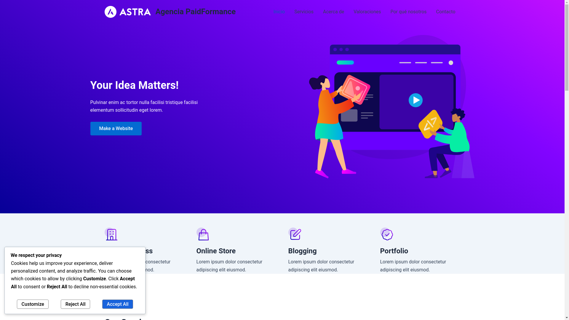 website screenshot of https://paidformance.cl/