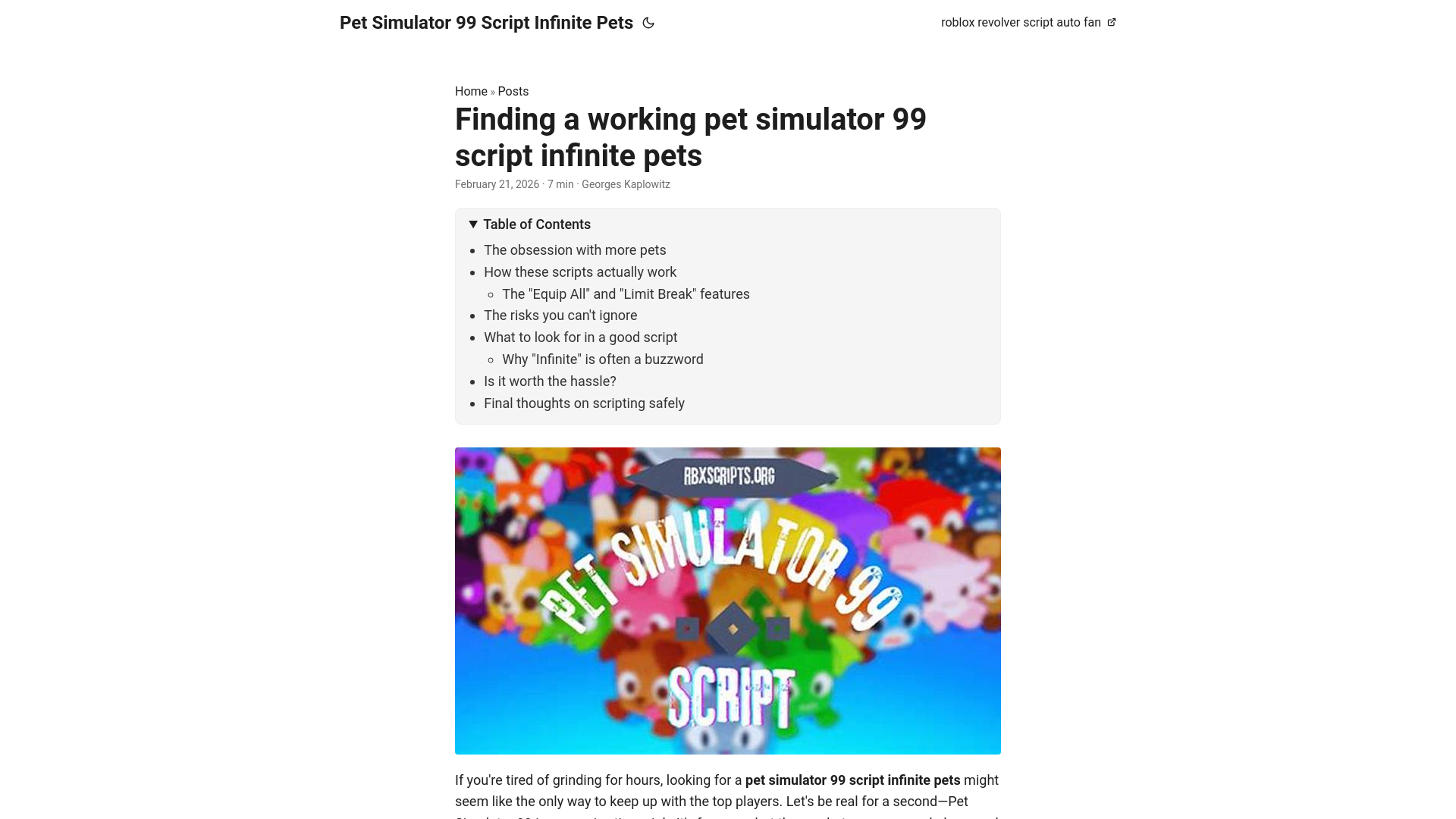 website screenshot of https://pet-simulator-99-script-infinite-pets.pages.dev/