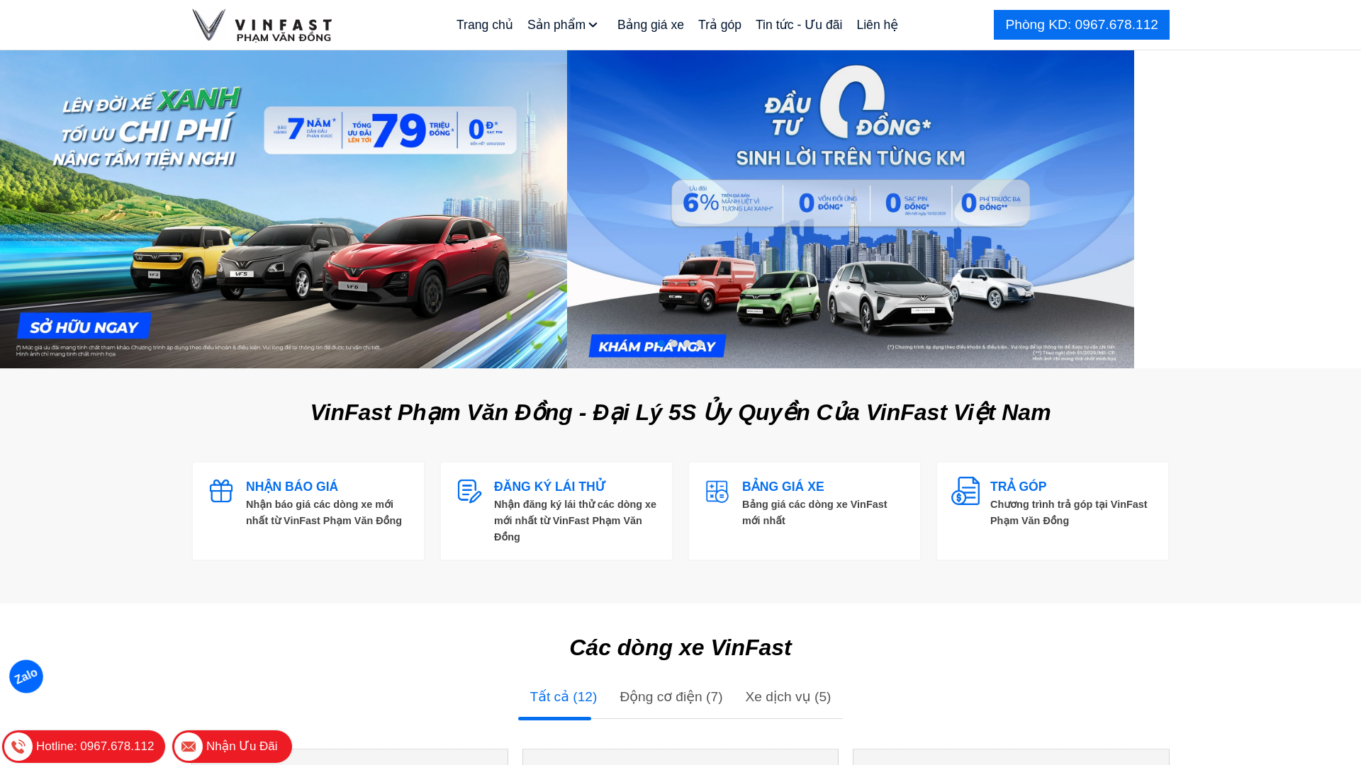 website screenshot of https://vinfast5sphamvandong.vn/