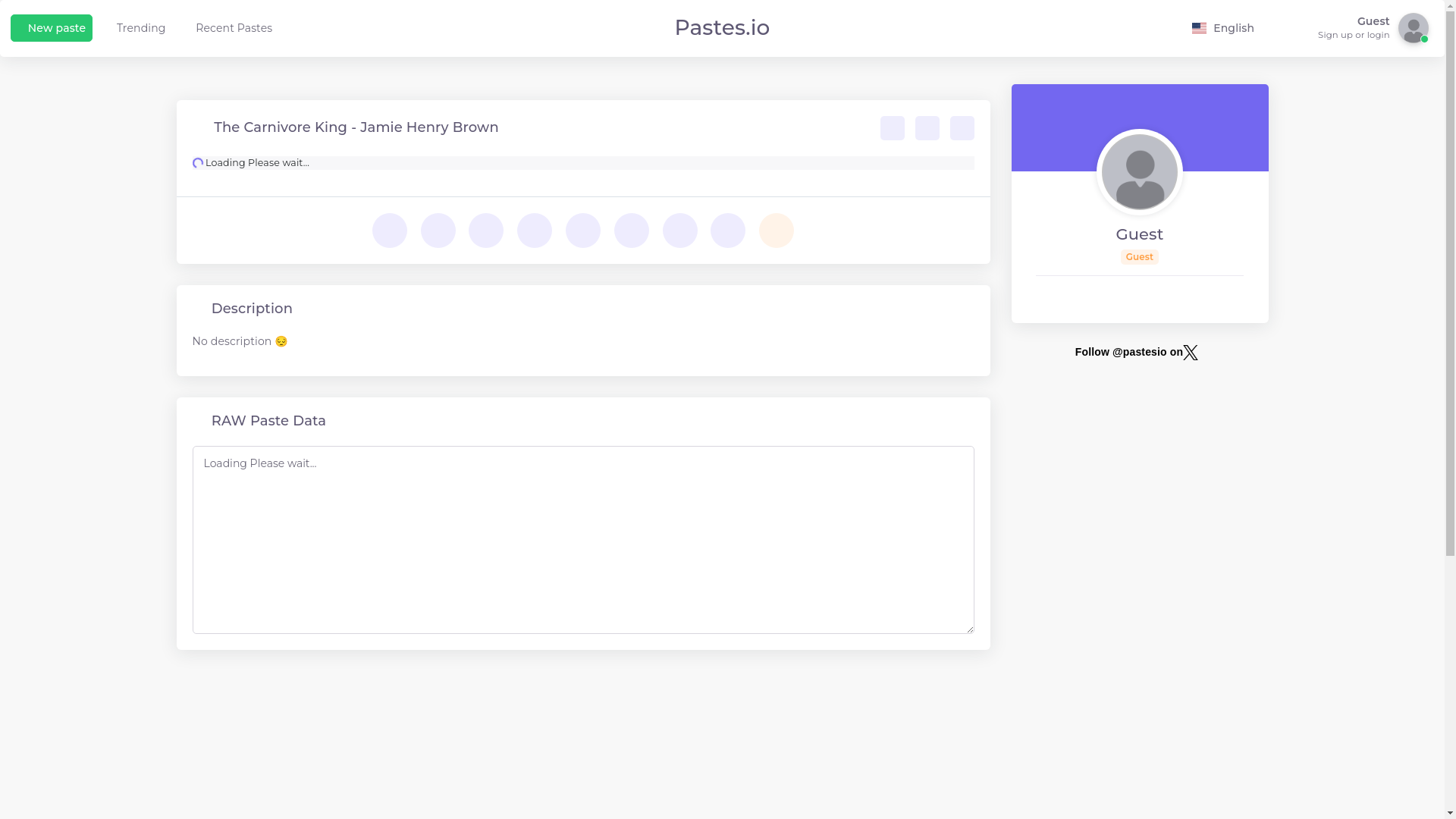 website screenshot of https://pastes.io/the-carnivore-king-jamie-henry-brown