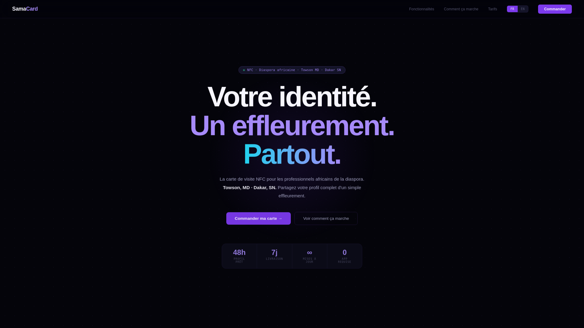 website screenshot of https://samacard.co/