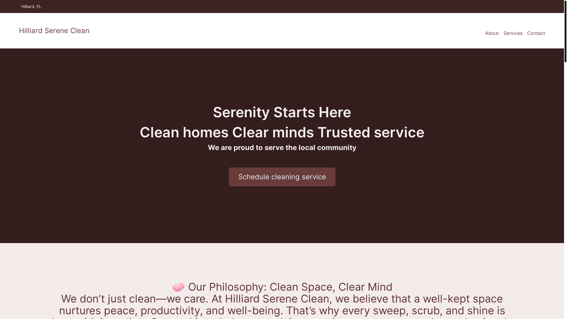 website screenshot of https://hilliardsereneclean.com/