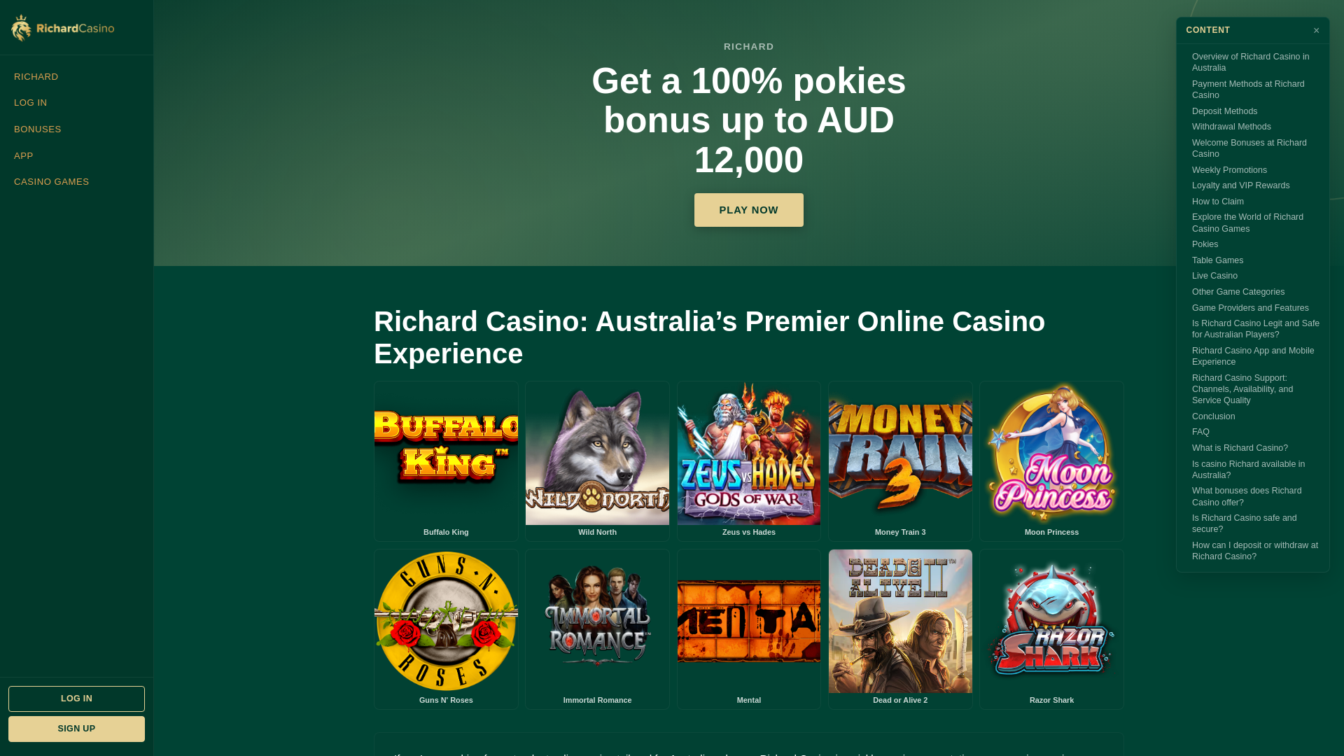 website screenshot of https://richard-casino-online-australia.com