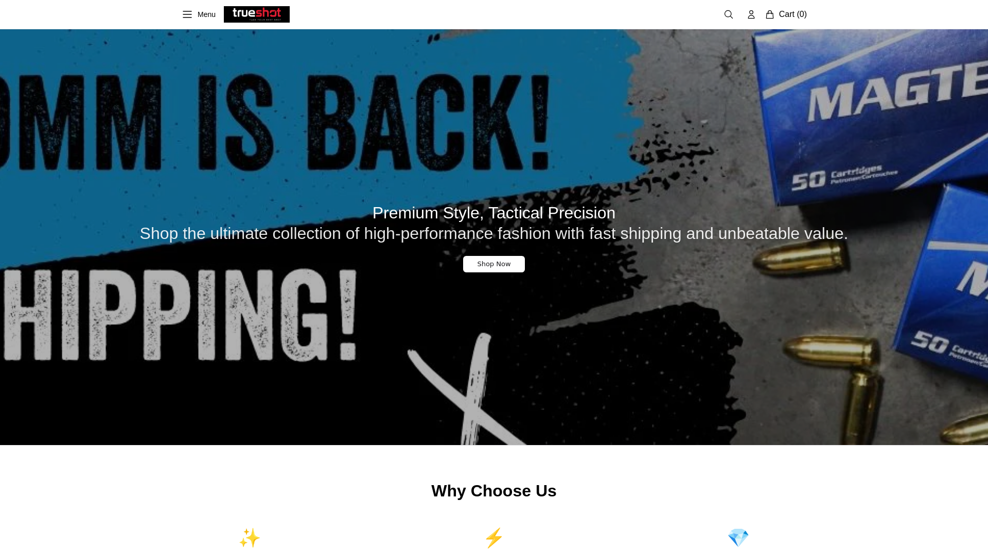 website screenshot of https://mytrueshotammo.shop/