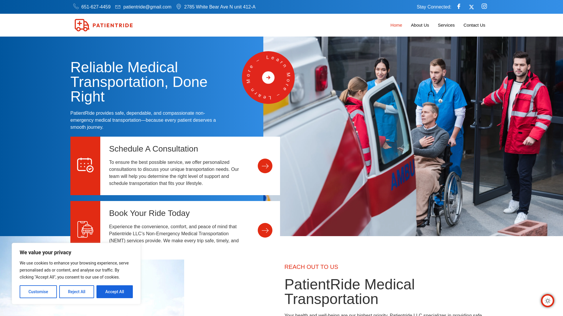 website screenshot of https://patientride.us/