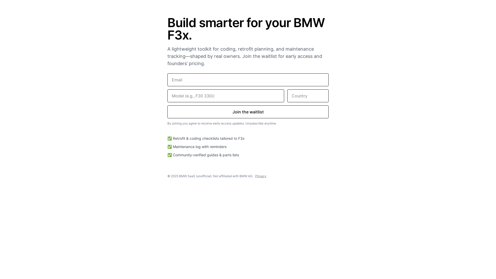 website screenshot of https://bmwgarage.app/