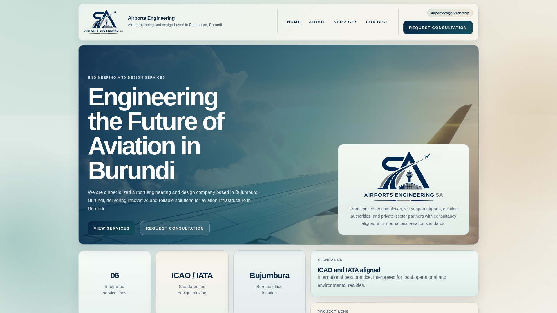 website screenshot of https://airports-engineering.bi/