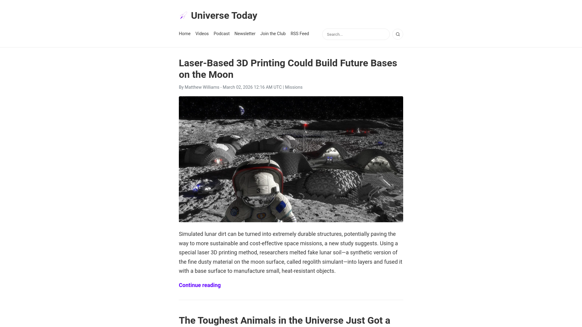 website screenshot of https://universetoday.com